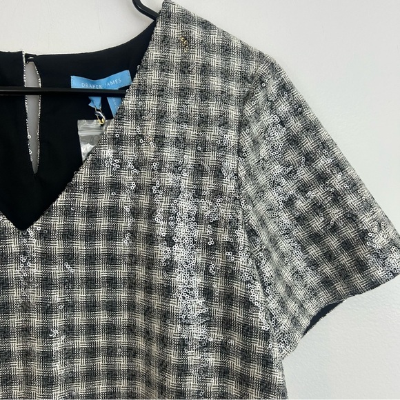 NWT Draper James Collection Plaid Sequin V-neck Top Black/White Size Small - Picture 6 of 14